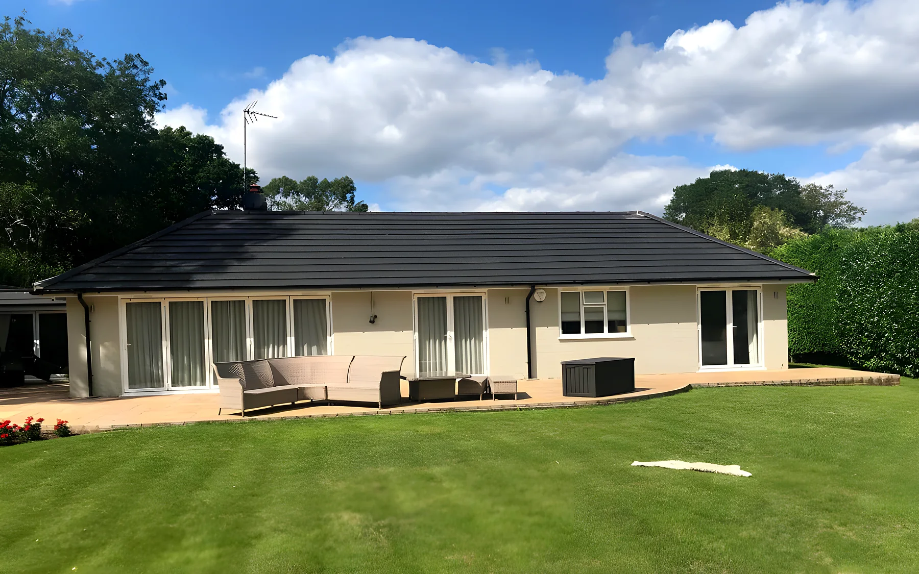 A bungalow with a new tiled roof