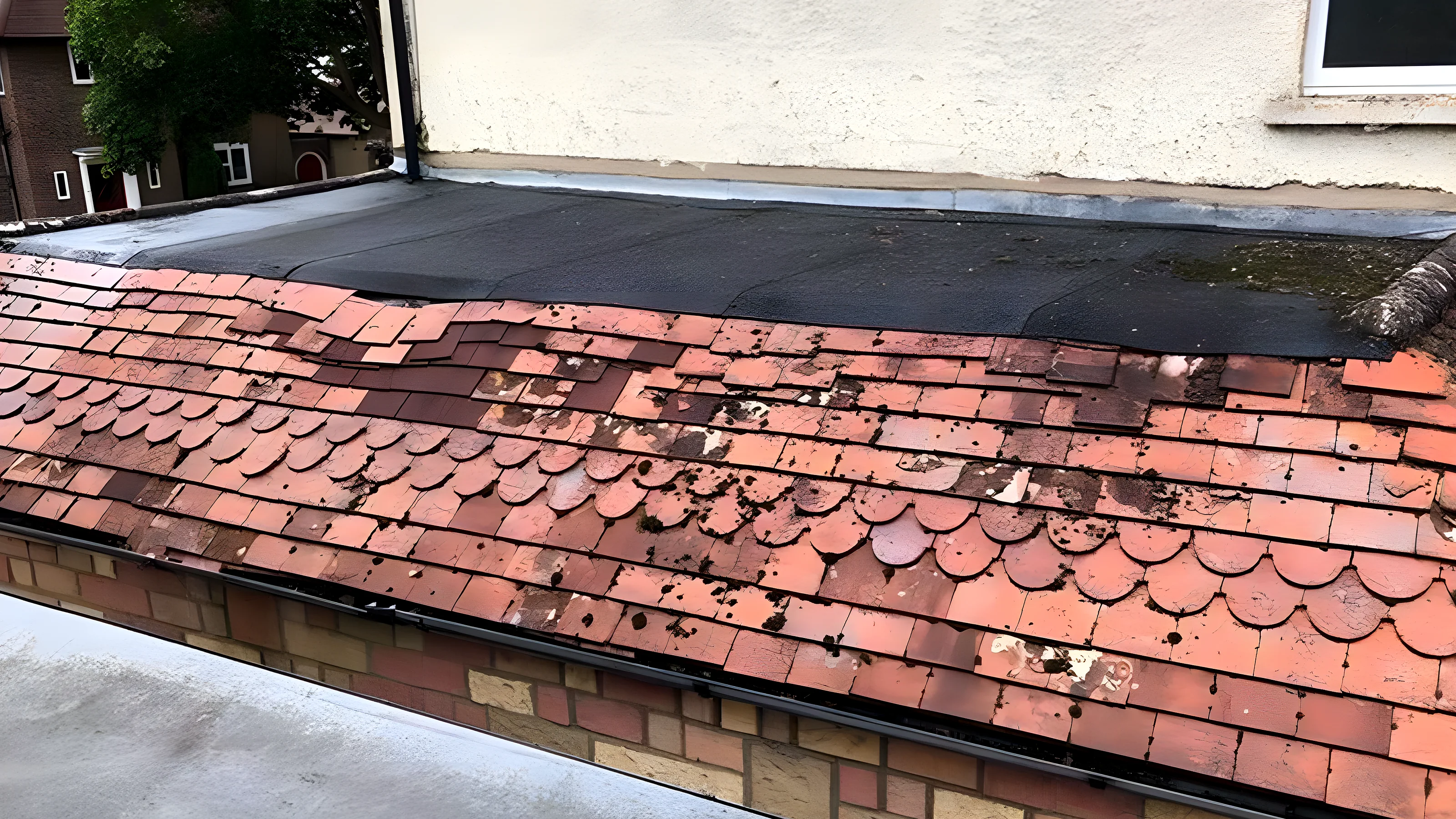 Period house with a red clay tiled roof, the kind of roof a survey looks over