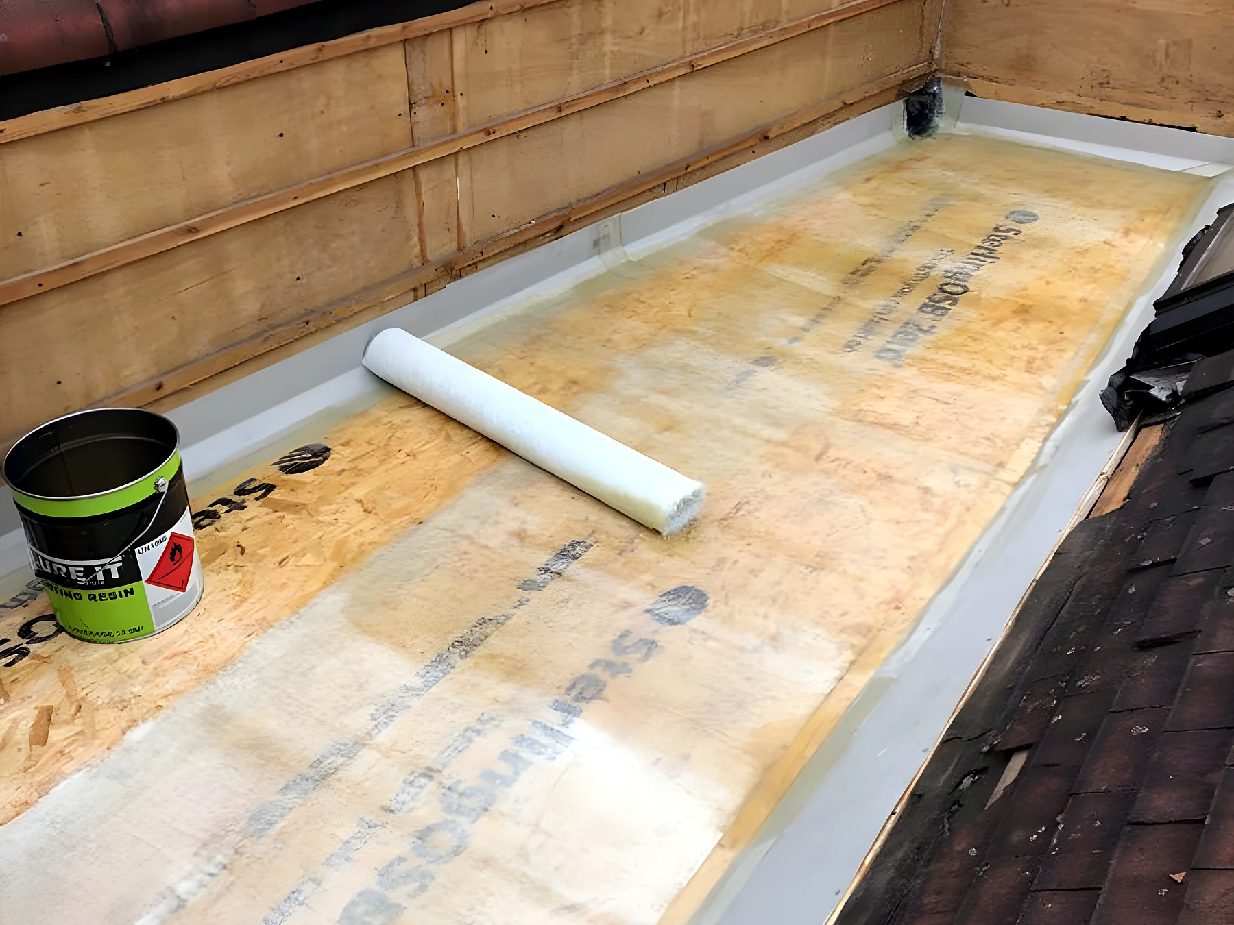 A new deck with the membrane being rolled out