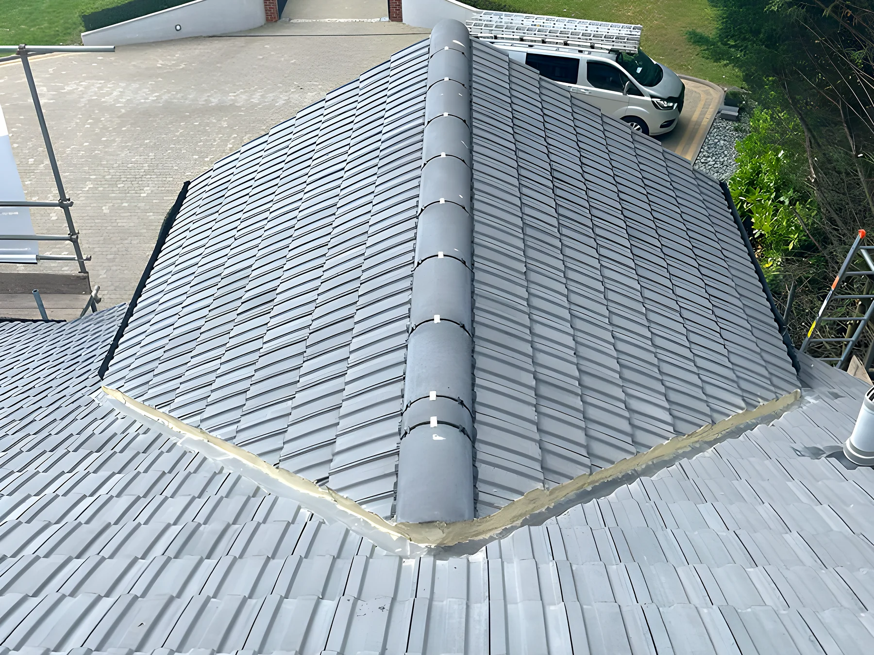 A new concrete tiled roof from above