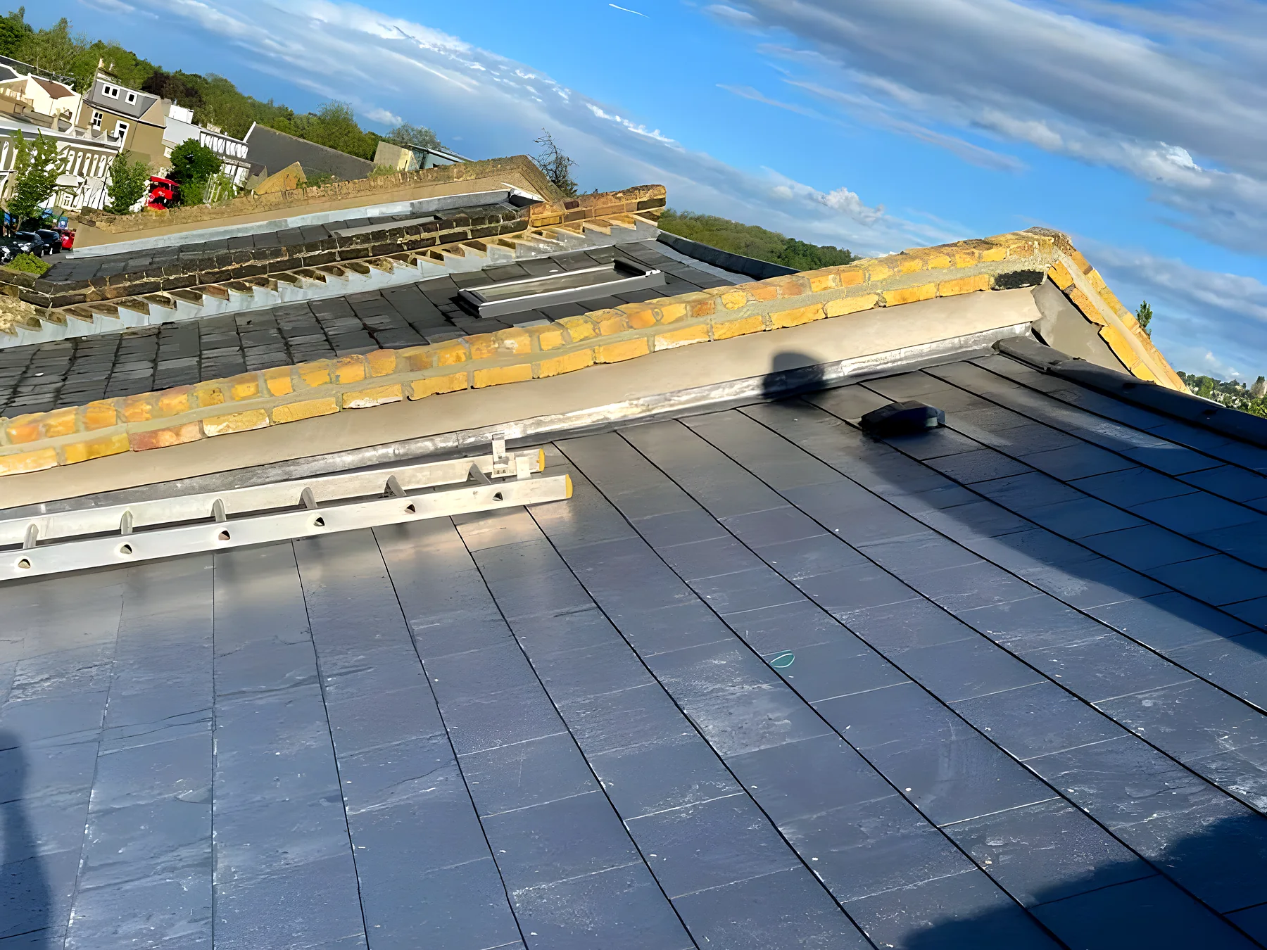 Natural slate roof with a new lead valley